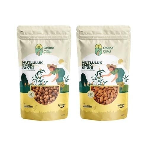OnlineÇiftçi Çiğ Girsun Fındık 1Kg + Çiğ Yerli Badem 1Kg