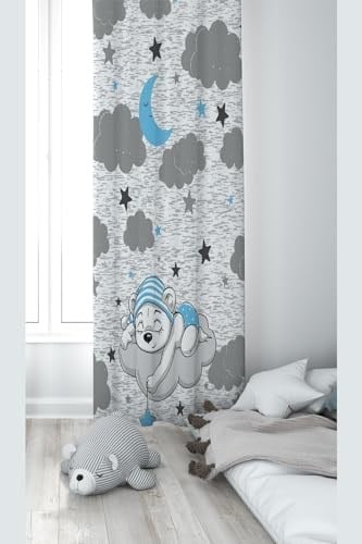 ontheclouds Ayıcık Desenli Dijital Baskı Fon Perdesi, 70 x 270, FONPRD9, gri-mavi