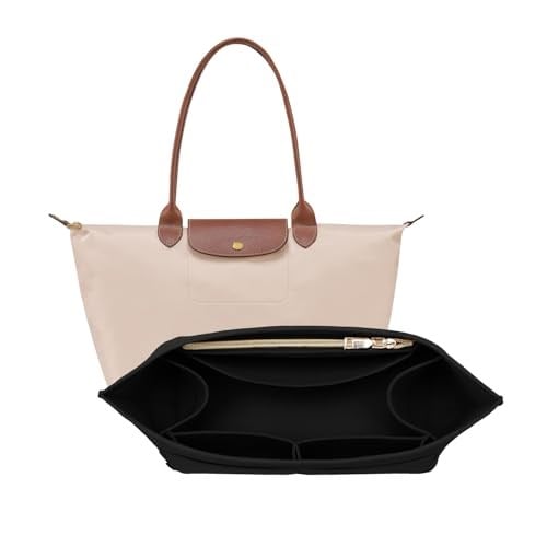 OPPOSHE Longchamp Le Pliage için Çanta Düzenleyici Ekleme, Premium Keçe Uzun Şampiyon Çanta El Çantası Kadın Bez Düzenleyici Ekleme 9 Bölmeli (Büyük, Siyah)