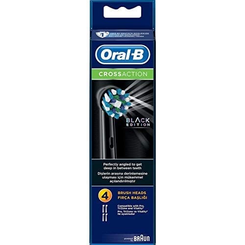 Oral-B CrossAction Siyah Diş Fırçası Kafaları 4 Yedek Yedek Paket Elektrikli Şarj Edilebilir Diş Fırçası, Siyah Edition