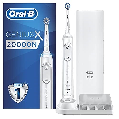 Oral-B Genius X elektrikli diş fırçası/elektrikli diş fırçası, diş bakımı için 6 temizleme modu, yapay zeka ve Bluetooth uygulaması, Braun tarafından tasarlanmıştır, şarjlı seyahat çantası, beyaz