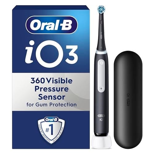 Oral-B iO3 Elektrikli Diş Fırçaları Yetişkin, 1 Diş Fırçası Başlığı ve Seyahat Çantası, Diş Beyazlatma ile 3 Mod, 2-Pin UK Fiş, Siyah