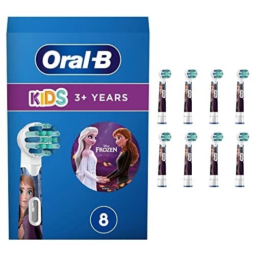 Oral-B Kids Frozen elektrikli diş fırçası başlığı, 8 adet, ekstra yumuşak kıllar, Oral-B diş fırçaları için diş fırçası başlığı, 3 yaşından büyük çocuklar için, posta kutusu özellikli ambalaj