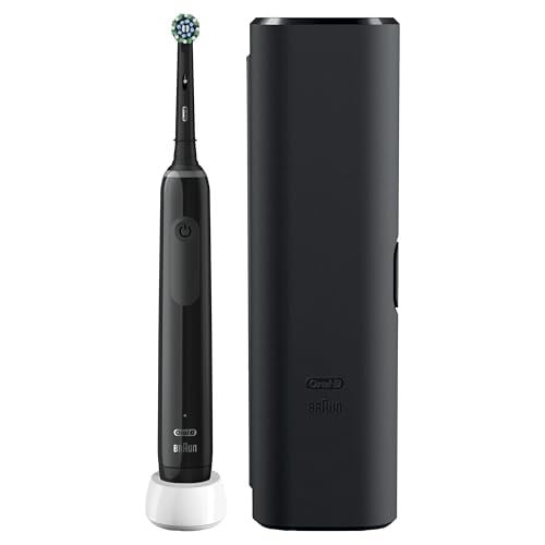 Oral-B Pro 3 3500 Elektrikli Diş Fırçası, 1 Görünür Basınç Sensörü El Aleti, 1 Başlık Fırçası, 1 Seyahat Çantası, Braun tarafından tasarlanmıştır, İngiltere 2 Pimli Fiş, Siyah