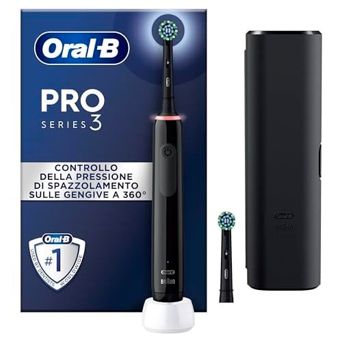 Oral-B Pro 3 3500 Elektrikli Diş Fırçası Salıncak Döner, Hassas Diş Etlerini Korumak için Basınç Sensörü, Beyazlık Modu, 2 Yedek Yuvarlak Fırça 1 Şarj Cihazı, Siyah