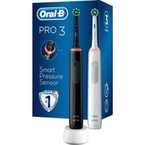 Oral-B Pro 3 3900 elektrikli diş fırçası/elektrikli diş fırçası, çift paket ve 3 ek fırça, 3 fırçalama modu ve diş bakımı için görsel 360° basınç kontrolü, hediye erkek/kadın, beyaz/siyah