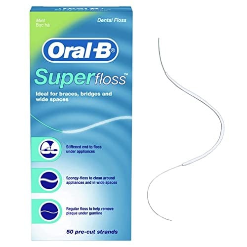 Oral-B Super Floss Önceden Kesilmiş Teller Diş İpi, Nane, 50 Adet