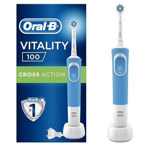 Oral-B Vitality Plus elektrikli diş fırçası, 1 sap, 2 çapraz fırça başlığı, 1 mod, 2D temizleme, 2 kutuplu UK fişi, mavi ve beyaz