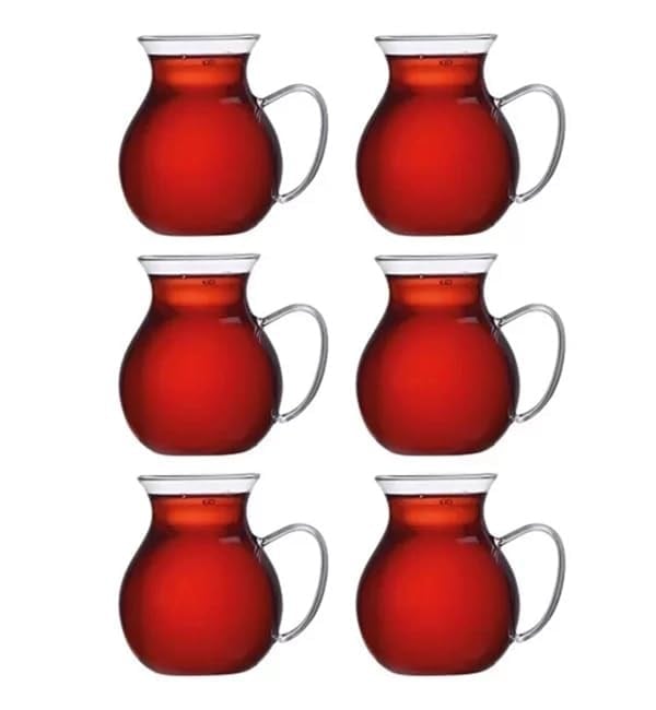 Orret Home Keyfi Ala 6'lı Borosilikat Cam Çay Bardağı Seti, 200ml Termisil Kupa, Şık ve Dayanıklı, Çay Vakti için İdeal (6 Adet)