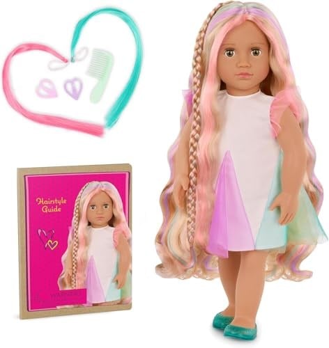 Our Generation - Tessie - from Hair to There - 46 cm Hair Grow Doll - Gerçekçi fındık gözleri ve ultra uzun gökkuşağı saçı - Uzatılabilir örgü ve şekillendirme aksesuarı - 3 yaşından büyük çocuklar