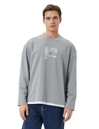 Oversize Sweat Uzakdoğu Baskılı Bisiklet Yaka Kumaş Detaylı