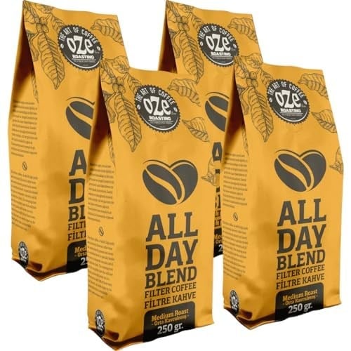 Ozeline Oze Kahve All Day Blend Filtre Kahve 4'lü 250G Makine (Kağıt Filtre, Metal Filtre) İçin Öğütülmüş