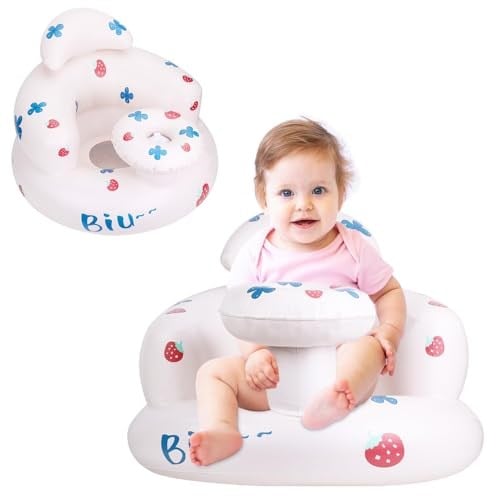 Pakoo 3 ay ve üzeri bebekler için şişme bebek koltuğu, bebek destek koltuğu, oturmak için yürümeye başlayan çocuk sandalyesi, havaya uçurmak için bebek sandalyesi, dahili hava pompası ile (çilek)