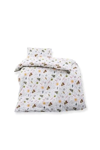 Pamuklu Çocuk Beşik Yatak Takımı, 90x190 cm, Uzay Roket Desenli, 3 Parça Set