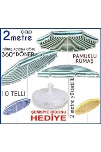 Pamuklu kumaş Büyük boy açı verilen 2 MT Şemsiye Su bidonu beraber Bahçe,balkon,teras,plaj şemsiyesi