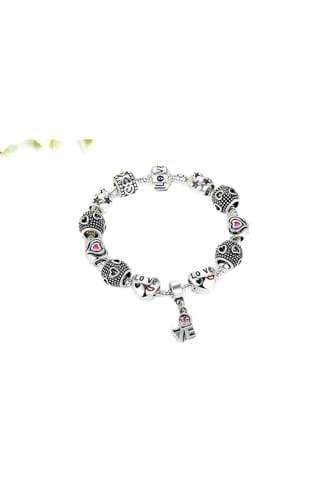 Pandora Tarzı, Love Charmlı, Gümüş Charm Bİleklik Sevgililer gününe Özel, Ahşap Kutu İçerisinde takıNM306
