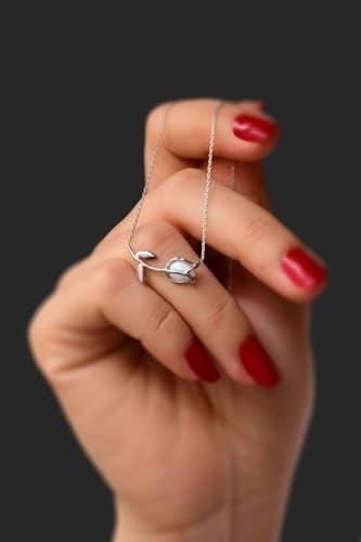 Papatya Silver 925 Ayar Gümüş Rodyum Kaplama Beyaz Opal Taşlı Lale Kolye