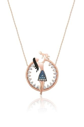 Papatya Silver 925 Ayar Rose Kaplama Zirkon Taşlı Anne Çocuk Gümüş Kolye