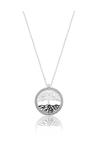 Papatya Silver Kadın Hayat Ağacı Kolye Nano Zirkon Taşlı Kolye
