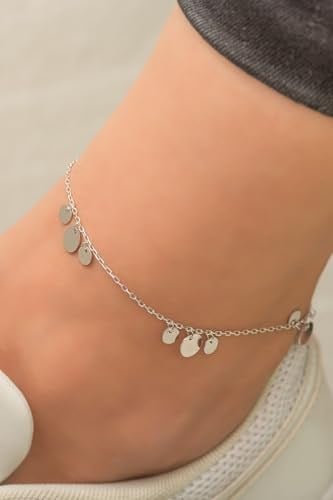Papatya Silver Kadın Pullu Halhal Rodyum Kaplama 925 Ayar Gümüş Uvps800008