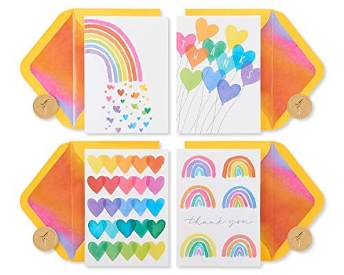 Papyrus LGBTQIA+Teşekkür Kartları, Gurur ve Her Durum için Zarflı, Gökkuşağı ve Kalpler (20 Sayı)