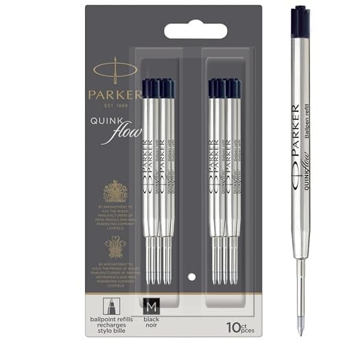 Parker Tükenmez Kalem Yedekleri | Orta Nokta | Siyah QuinkFlow Mürekkebi | 10 Sayım (Ambalaj Değişebilir)