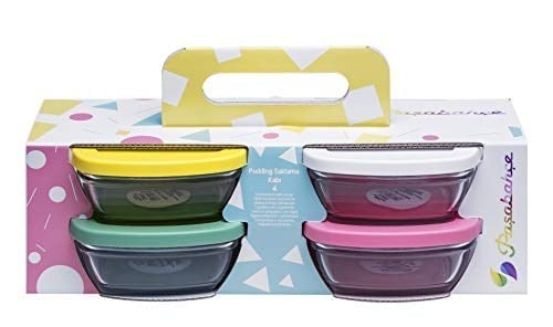PAŞABAHÇE Cam Saklama Kabı Seti, 4 Parça, Asortili Çok Renkli Plastik Kapakli, 310 cc