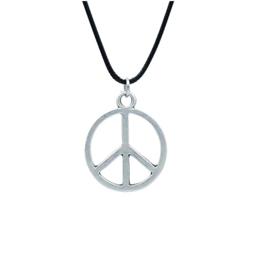 Peace Barış İşareti Deri ip Kolye - Gümüş Kaplama - Kadın Erkek Kolye - No:837