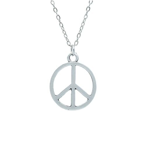 Peace Barış İşareti - Sembolü Erkek Kadın Kolye Antik Gümüş Kaplama - 60 cm Düz Zincir
