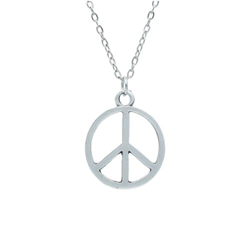 Peace Barış İşareti - Sembolü Erkek Kadın Kolye Antik Gümüş Kaplama - 60 cm Düz Zincir
