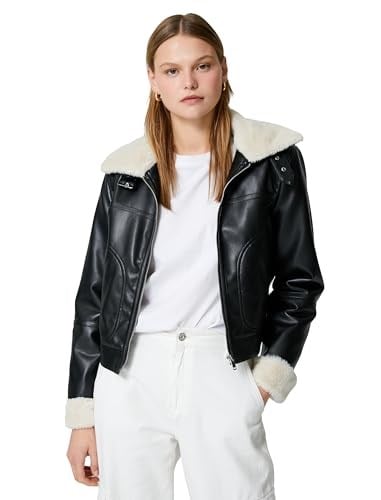 Peluş Detaylı Biker Ceket Suni Deri