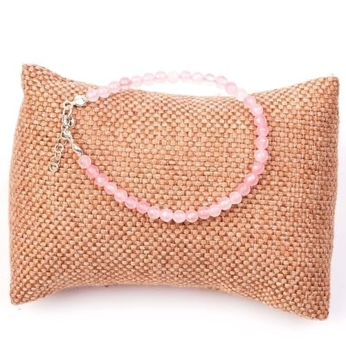 Pembe Kuvars Taşı Gümüş Bileklik - 4 mm Açık Renkli - Taş Sandığı