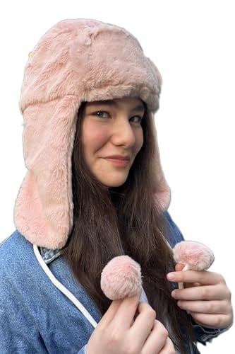 Pembe Peluş Ponponlu Pilot Şapka – Kışlık Kulaklıklı İpli Sıcak Tutan Yumuşak Kürk Şapka, Unisex Genç Model