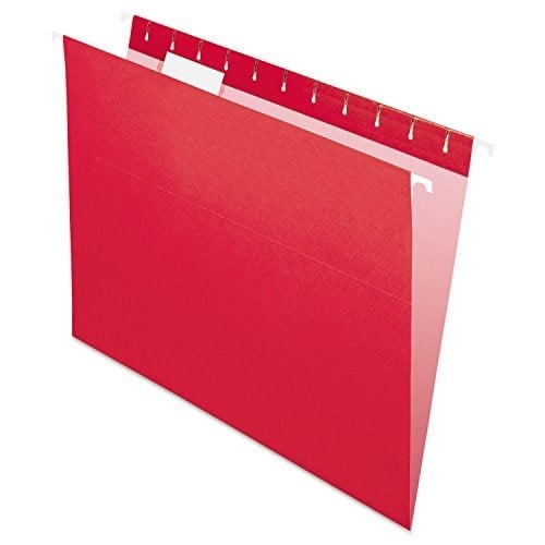 Pendaflex Geri Dönüşümlü Askılı Klasörler, Mektup Boyutu, Kırmızı, 1/5 Kesim, 25/BX (81608)