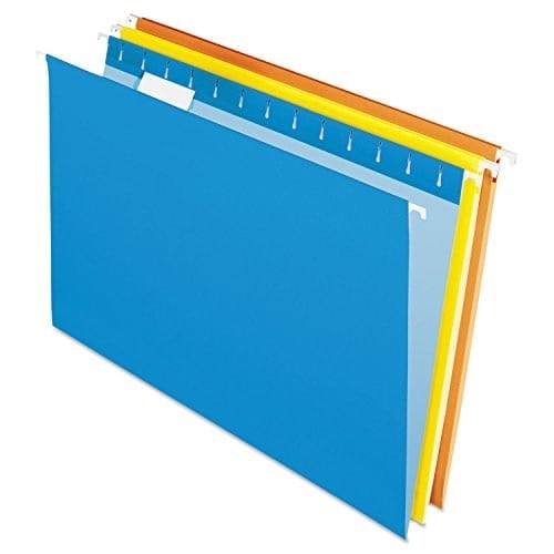 Pendaflex Geri Dönüşümlü Askılı Klasörler, Yasal Boyut, Çeşitli Renkler, 1/5 Kesim, 25/BX (81632)