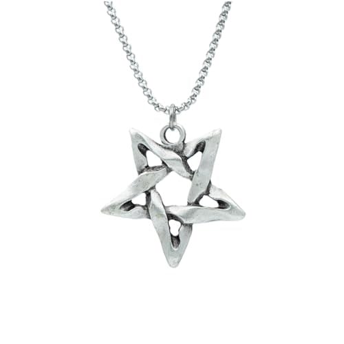 Pentagram Örme Zincir Kolye - Gümüş Kaplama - Erkek Kadın Kolye - No:1388