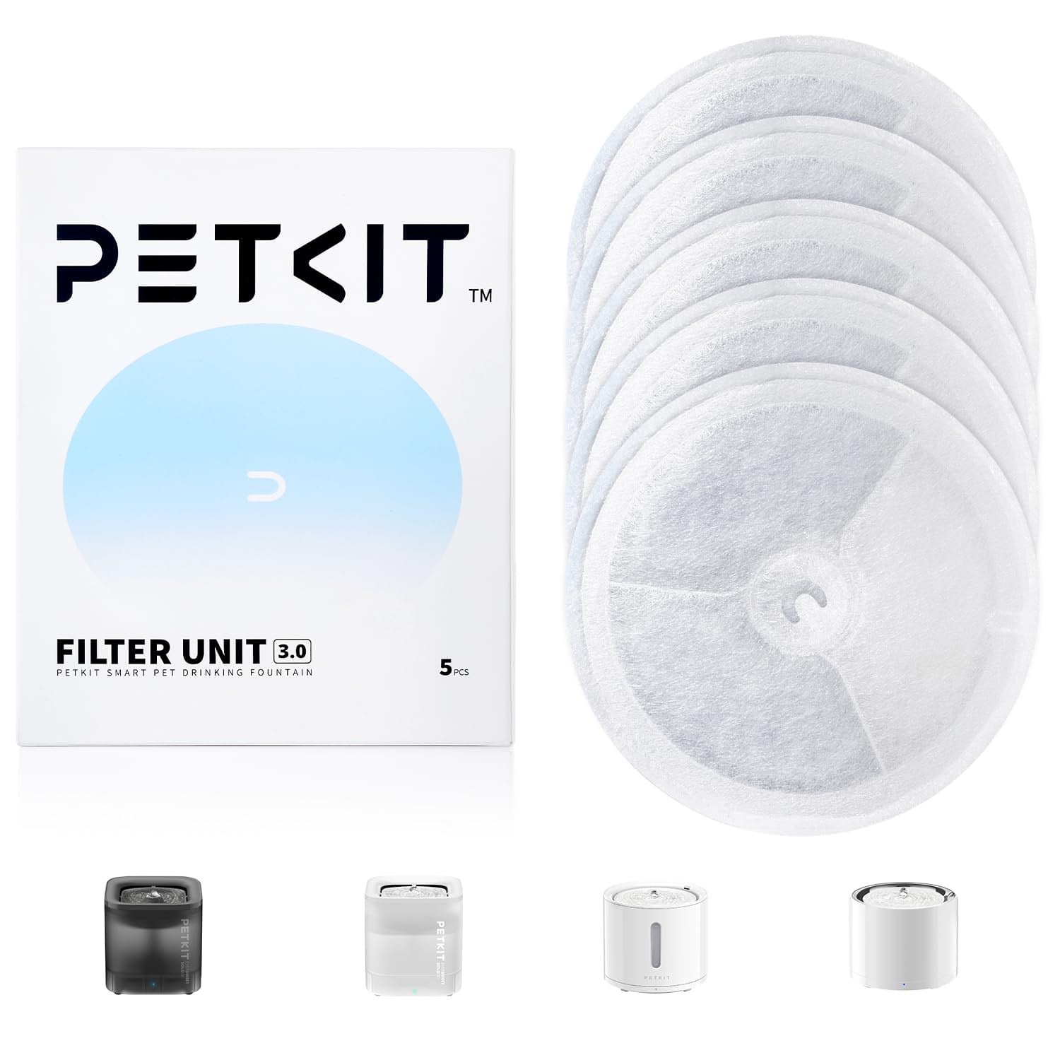 PETKIT PETKIT Pet Su Çeşmeleri Eversweet 2S/3/3 Pro, Eversweet Solo/Solo2/Solo SE ve CYBERTAIL için Yükseltilmiş Filtre Üniteleri 3.0, Yedek Filtreler (5 adet)