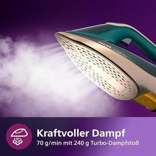 Philips Azur 8000 serisi buharlı ütü – 70 g/dk sürekli buhar, 240 g turbo buhar çıkışı, 3000 W güç, OptimalTEMP teknolojisi, yeşil opal (D - Seçenekler: 85 g/dk sürekli buhar, 70 g/dk sürekli buhar...