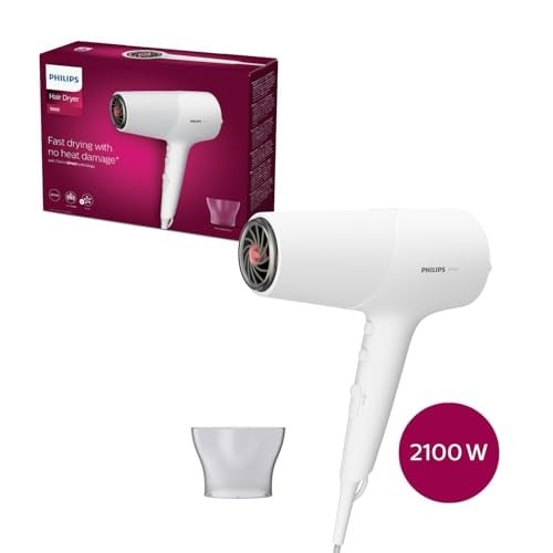 Philips Saç Kurutma Makinesi, ThermoShield Isı Koruma Teknolojisi, 2 Kat İyonik Bakım, 6 Kademeli Hız ve Sıcaklık Ayarı, Soğuk Hava Üfleme, 2100W Güçlü Performans, Parlak Saçlar, BHD500/00