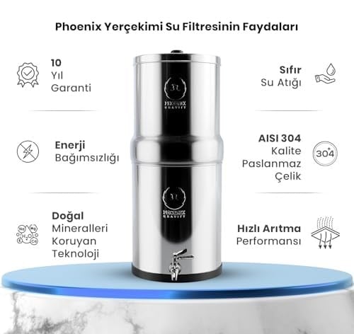 PHOENIX GRAVITY 12 Litre Yer Çekimli Su Arıtma Cihazı |NSF Sertifikalı |Mineralleri Arıtmaz |Servis İstemez |Elektrik ve Tesisat Gerektirmez | Temiz ve Sağlıklı İç - Seçenekler: 6 Litre, 8 L, 12 Litre