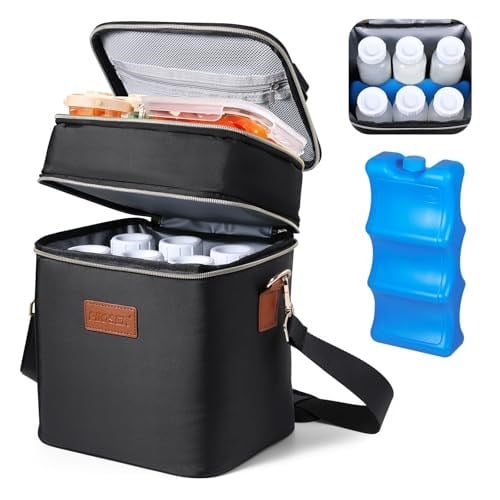 PIIOSER Buz Paketli Anne Sütü Soğutucu Çanta 9 Oz'a Kadar 6 Biberona Uyar, Yalıtımlı Biberon Bez Çantalar, Emzirme ve Çalışan Anne için Omuz Askılı Çift Katmanlı Su Geçirmez Sızdırmaz
