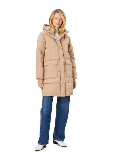 Pocket and Zipper Detail Hooded Long Puffer Coat
