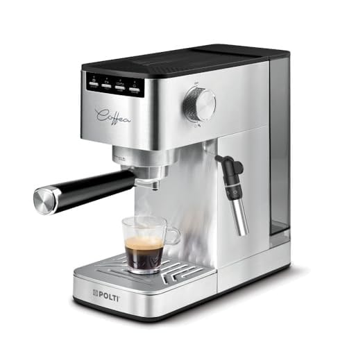 Polti Coffea P10S Manuel Espresso ve Cappuccino Kahve Makinesi, Öğütülmüş Kahve ve E.S.E ile Uyumlu, 44 mm Kapsüller, Süt Asansörü için Buharlı Süt, Çıkarılabilir 1,3 L Tank, Gümüş