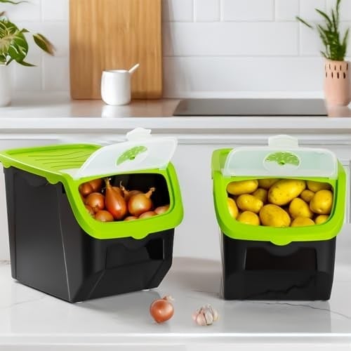 Porsima 1506 Yeşil 2'li Çok Amaçlı Plastik Patates Soğan Sarımsak Oyuncak Erzak Saklama Kutusu 12 L