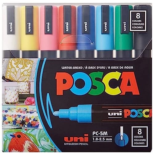 Posca Full Set 8 Akrilik Boya Kalemi Ters Çevrilebilir Orta Uçlu Kalem Uçları, Posca Kalemleri Kaya Boyama, Kumaş, Cam Boya, Metal Boya ve Grafiti için Akrilik Boya İşaretleyicileridir