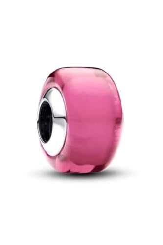 POSEİDONS JEWELLERY Gümüş Pembe Mini Murano Cam Charm Pembe Tek Ebat