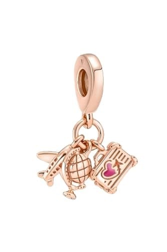 POSEİDONS JEWELLERY Uçak, Küre ve Bavul Üçlü Rose Sallantılı Charm Rose Tek Ebat