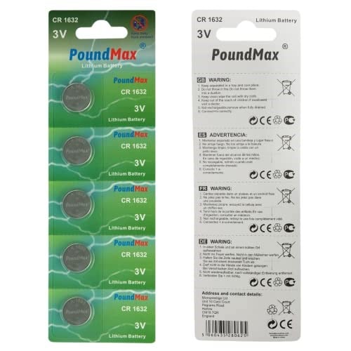 PoundMax 5 adet CR1632(DL1632) 3V Düğme Pil (Akıllı ev aletleri,araba anahtarları,terazi,uzaktan kumanda,bilgisayar anakartları için