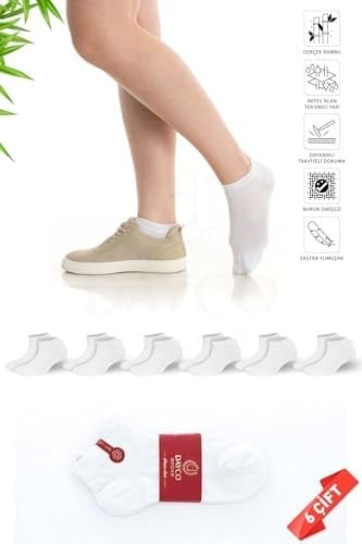Premium Dikişsiz Kadın Bambu Patik Çorap 6'lı Beyaz Set - 10553-b