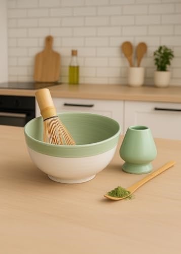 Premium Japon Matcha Seti, 4 Parça, Seramik Kase, Bambu Çırpıcı, Chasen Standı, Bambu Kaşık